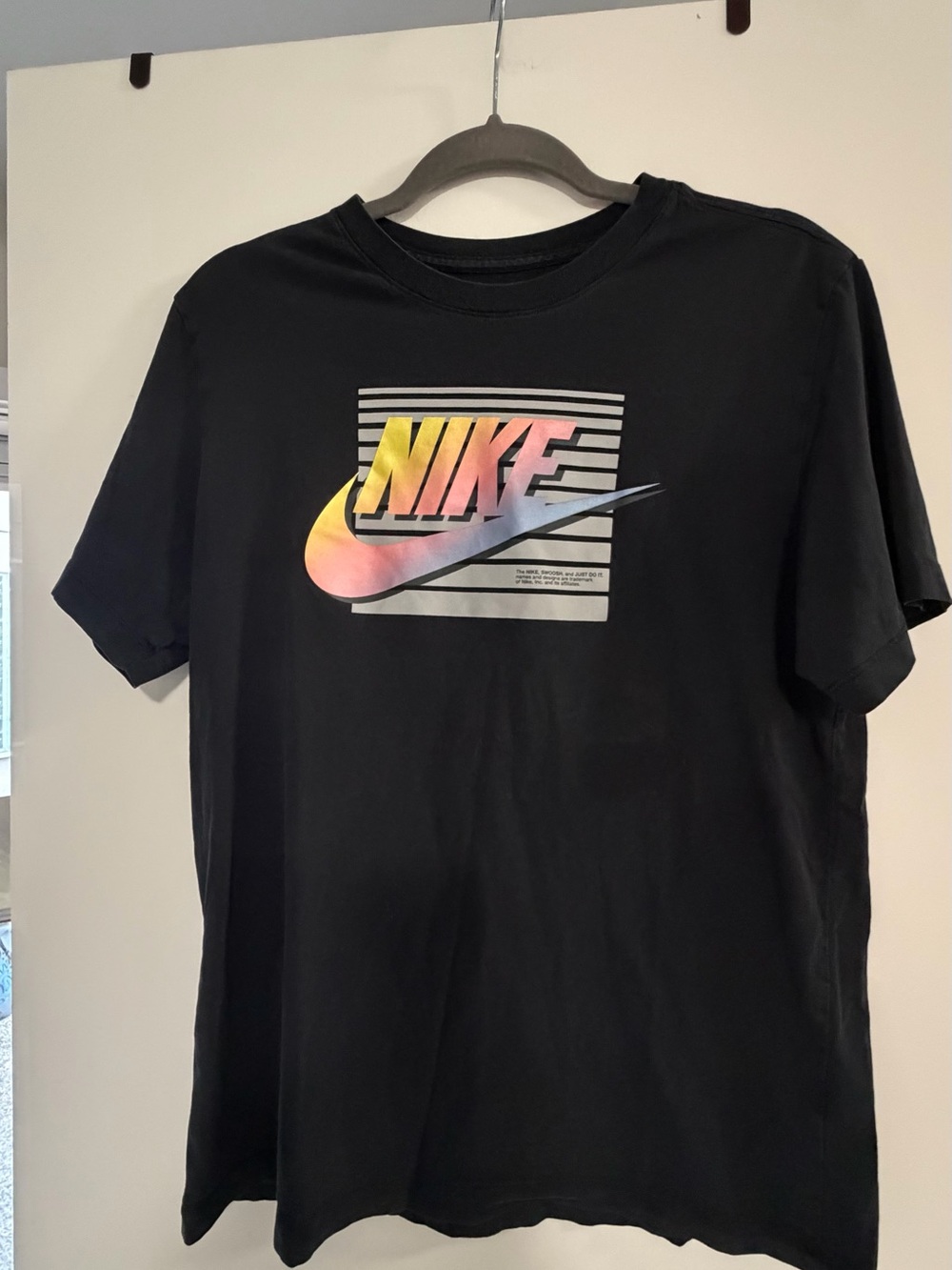 Nike Black Short Sleeve Tee with Rainbow Gradient Swoosh